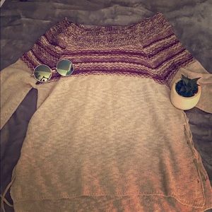 Red and Cream side-cinch knit sweater